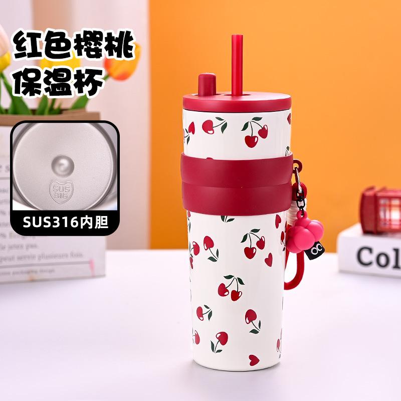 Water bottle Bingba cup Stainless steel thermos cup High value women's cold coffee cup Car large capacity straw cup