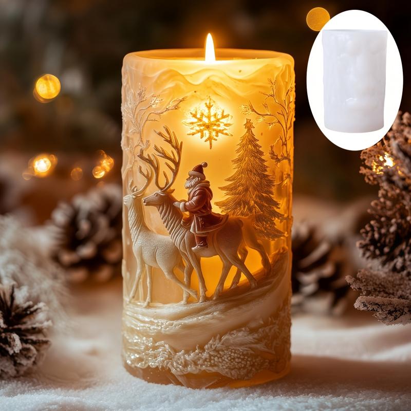 Elk Cylindrical Scented Candle Silicone Mold Merry Christmas Elk Snow Scented Candle Mould Cute Elk Resin Moose Plaster Molds