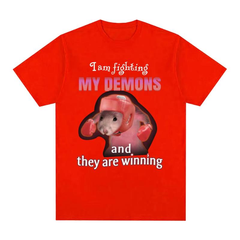 Rolig Jag Kämpar Mot Mina Demoner Och De Vinner Rått-meme T-shirt Unisex Mode Kreativa T-shirts Kortärmad Överdimensionerade T-shirts
