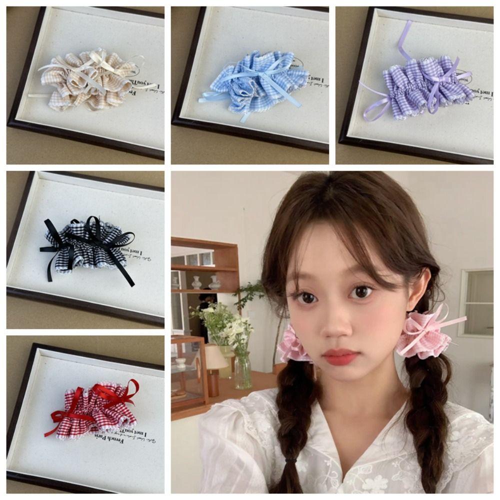 

Elastic Hair Bands Plaid Scrunchies Cloth Bow Hair Rope Retro Women Hair Ties Gift
