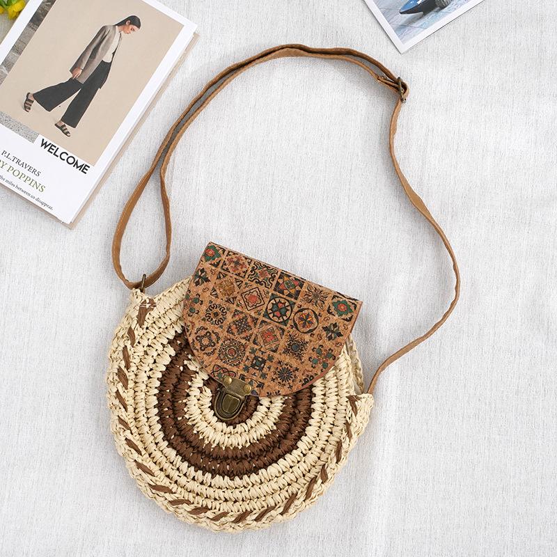 

Women Straw Woven Bag Fashion Shoulder Bag Large Capacity Slouchy Tote Handbag Adjustable Strap Braid Chic Hobo Carrying Bag 25cmx25cm темно-коричневого кольору