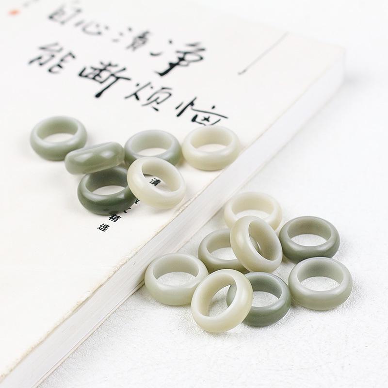 Natural White Jade Bodhi Root and Seed Bracelet with Floating Green Ring Beads - Buddhist Wenwan DIY Accessory.