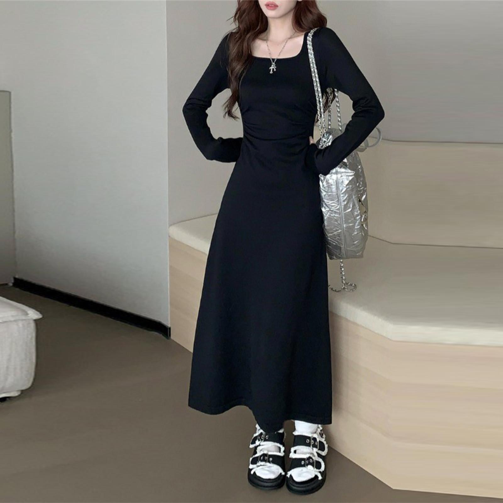 

Платье с квадратным вырезом и длинными рукавами для женщин, осеннее, для похудения и утягивающего стиля