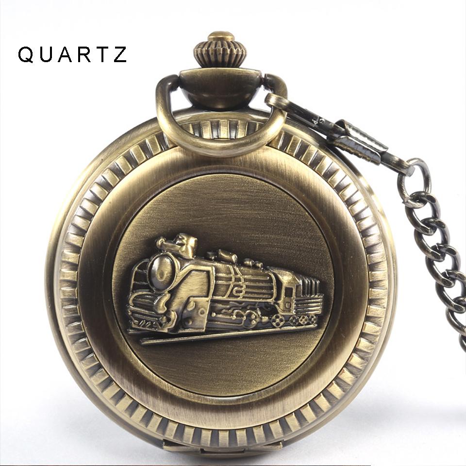 

Механические карманные часы с гравировкой в виде паровоза, дизайн автомобиля, мужские, бронзовые, с ручным заводом, римские цифры, гравировка, часы на цепочке с подарочной коробкой