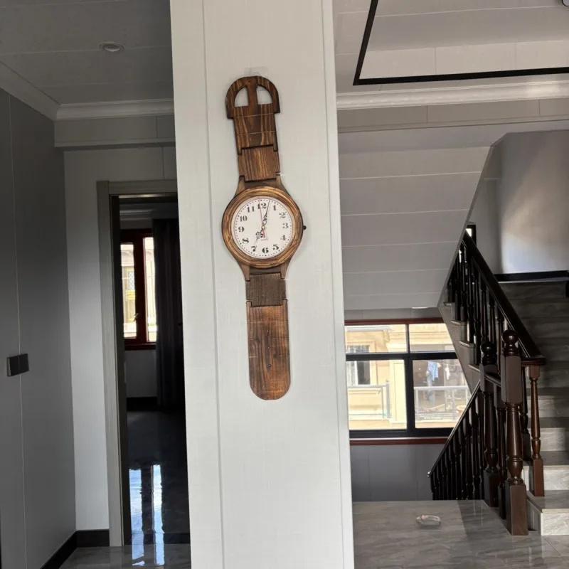 Solid Wood Foldable Wall Clock Silent Vintage Living Room Office Hanging Clock Creative Home Decoration Rustic Wall Art Gift