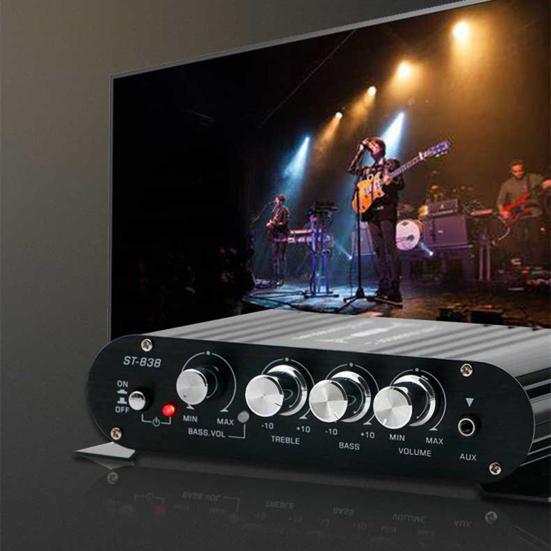 ST-838 2.1 Channel Amplifier Aluminum Alloy HiFi Power Amplifier Bass And Treble Adjustment Stereo Audio Amplifier for Car Home Use