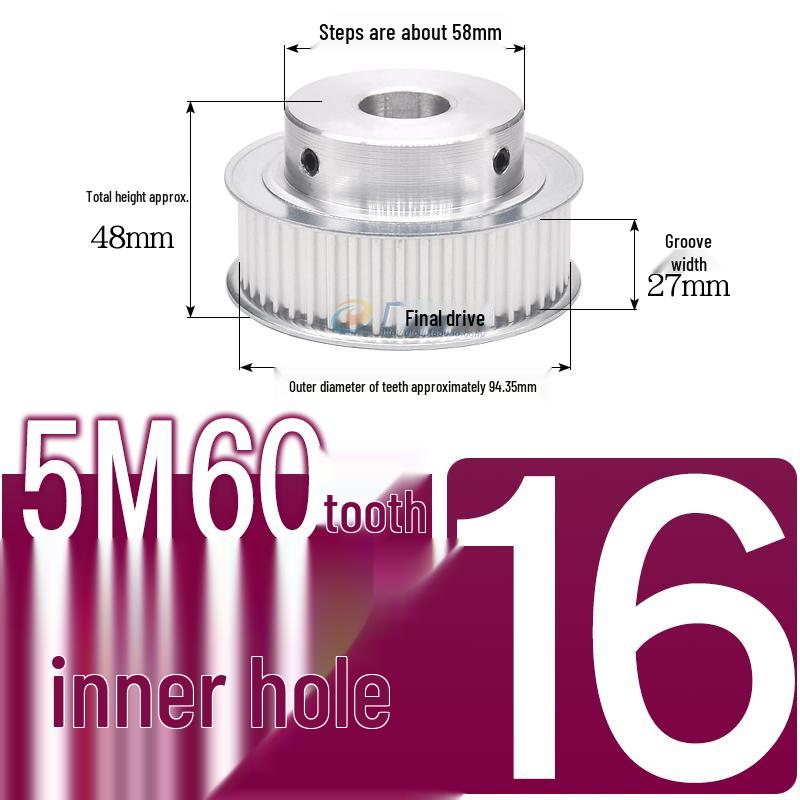 60-Teeth 5M Timing Pulley, T-Slot Width 16/21/27mm, BF Type Stepped with Machined Hole 6-20mm