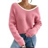 Women's Fall Winter Long Sleeve Round Neck Pullover Sweater with Back Knit Top