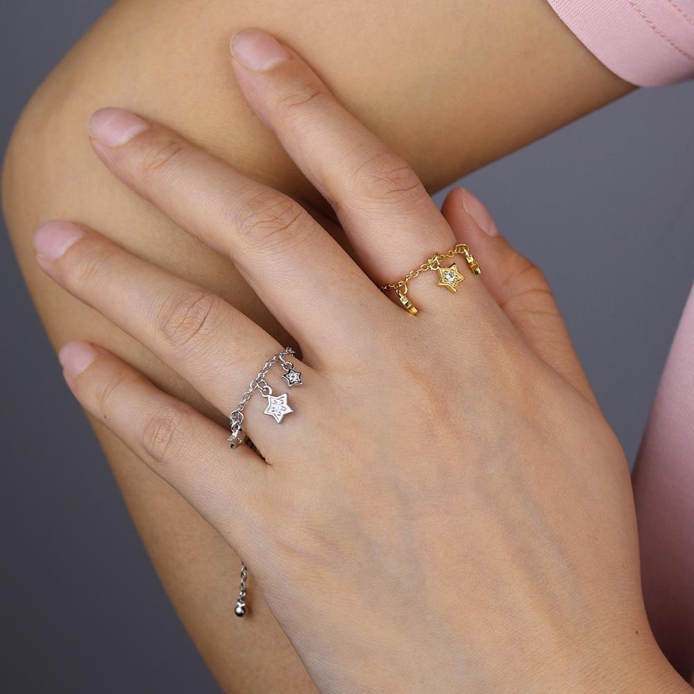 Mini Tassel Chain Link Cute Star Adjustable Ring for Women Girls Lady Resizable Ring With Mini Small Ball Jewelry