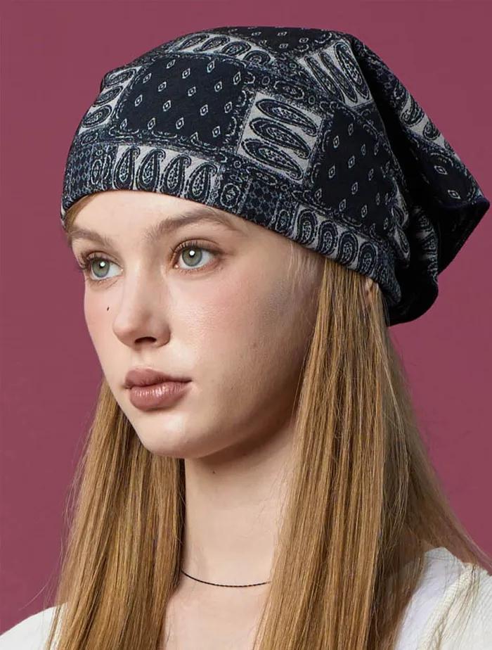 Thick UV Protection Bandana Bohemian Hair Headscarf Handkerchief [BLACK] Autumn/Winter Ver.