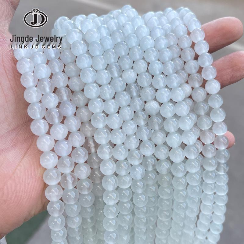 Jingde Jewelry White Cat's Eye Loose Beads Bracelet Kit DIY Accessories Round Beads