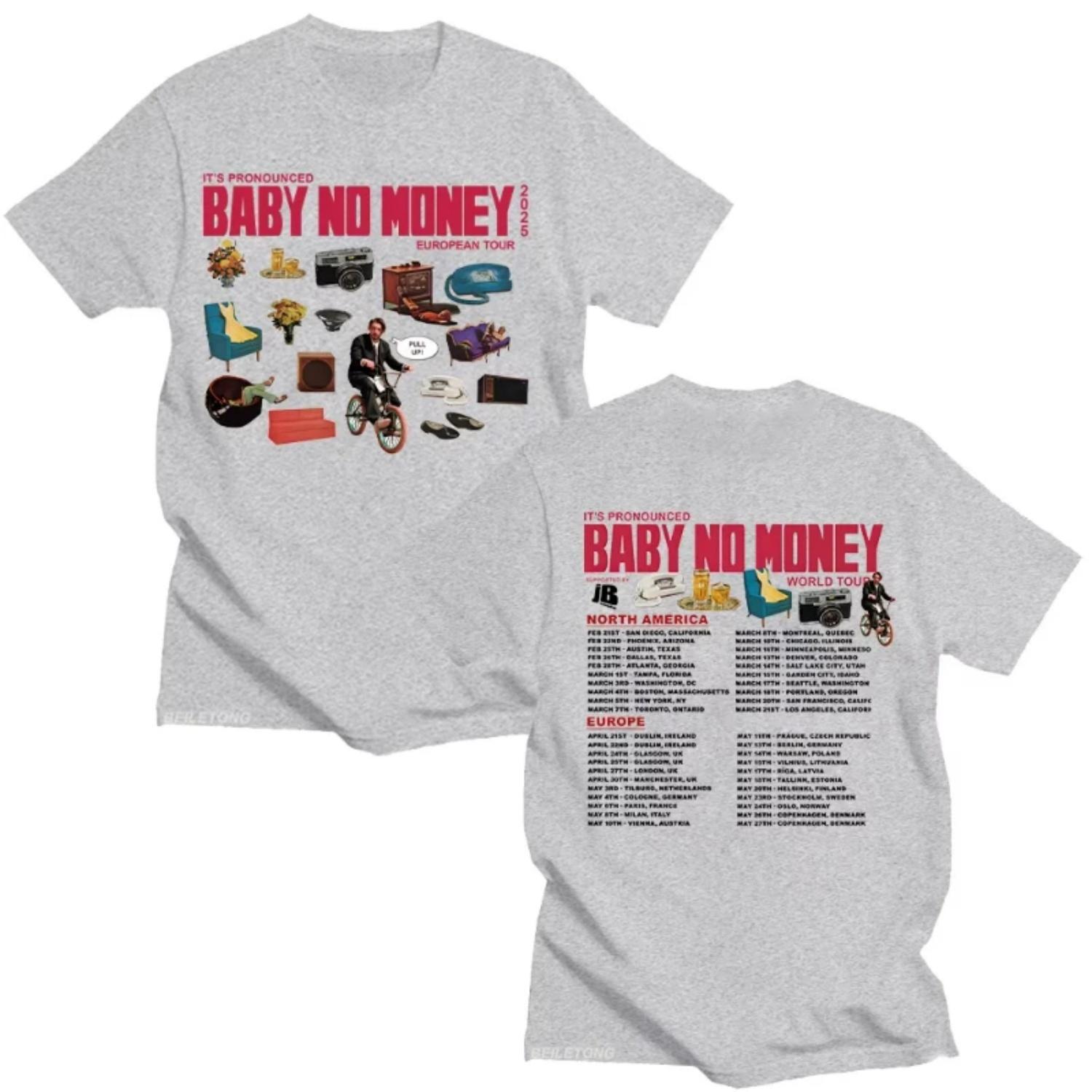 

Bbno$ It s Pronounced Baby No Money European Tour 2025 Футболки Рэперская юмористическая хлопковая футболка с коротким рукавом Летние топы унисекс S чёрный