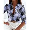 Women's Elegant Vintage Fashion Geometric Blouse Lapel Neck Blouse Womens Long Sleeve Shirts Womens Clothing Female Clothing