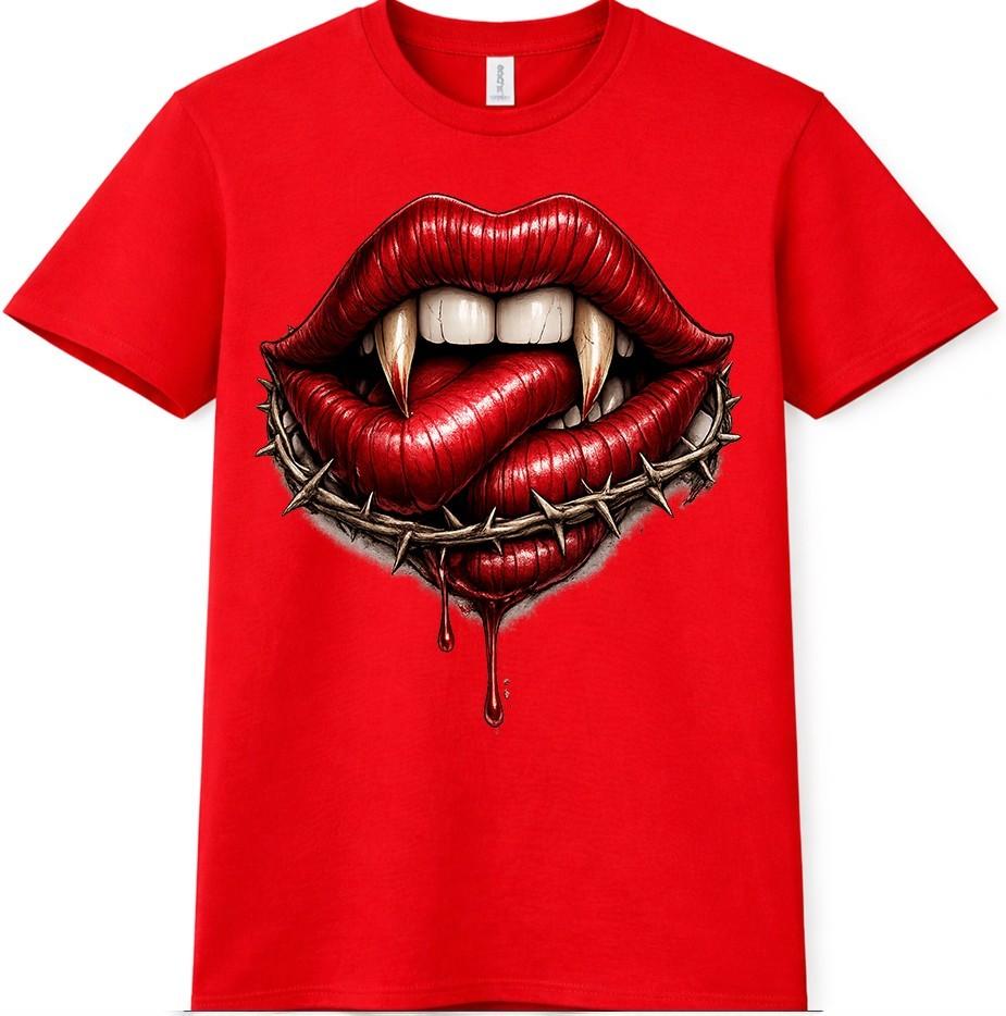Vampire Lips TShirt Gothic Fangs Horror Blood Tattoo Style Halloween Tee S
