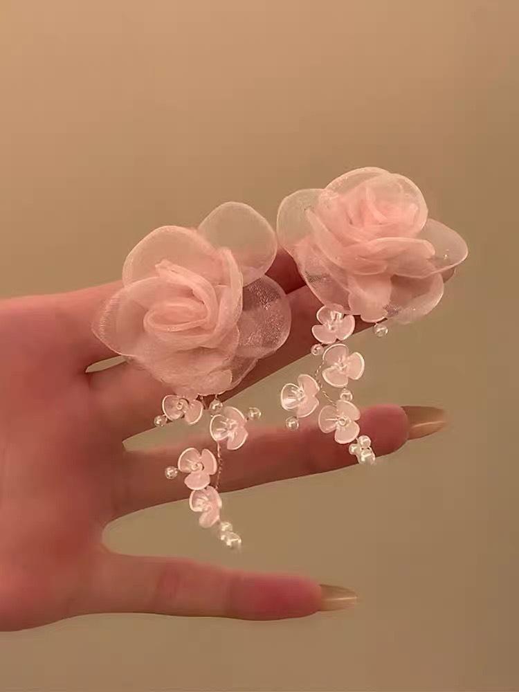 Colorful Dopamine Fabric Beaded Earrings – Women's Studs, Seaside Vacation Style, Ear Clips