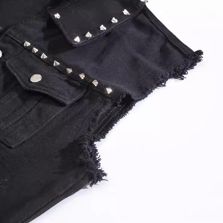 Trendy Men's Spring, Summer and Autumn Black Large Size Vest Locomotive Foreign Trade Rivet Vest Korean Version Slim Vest