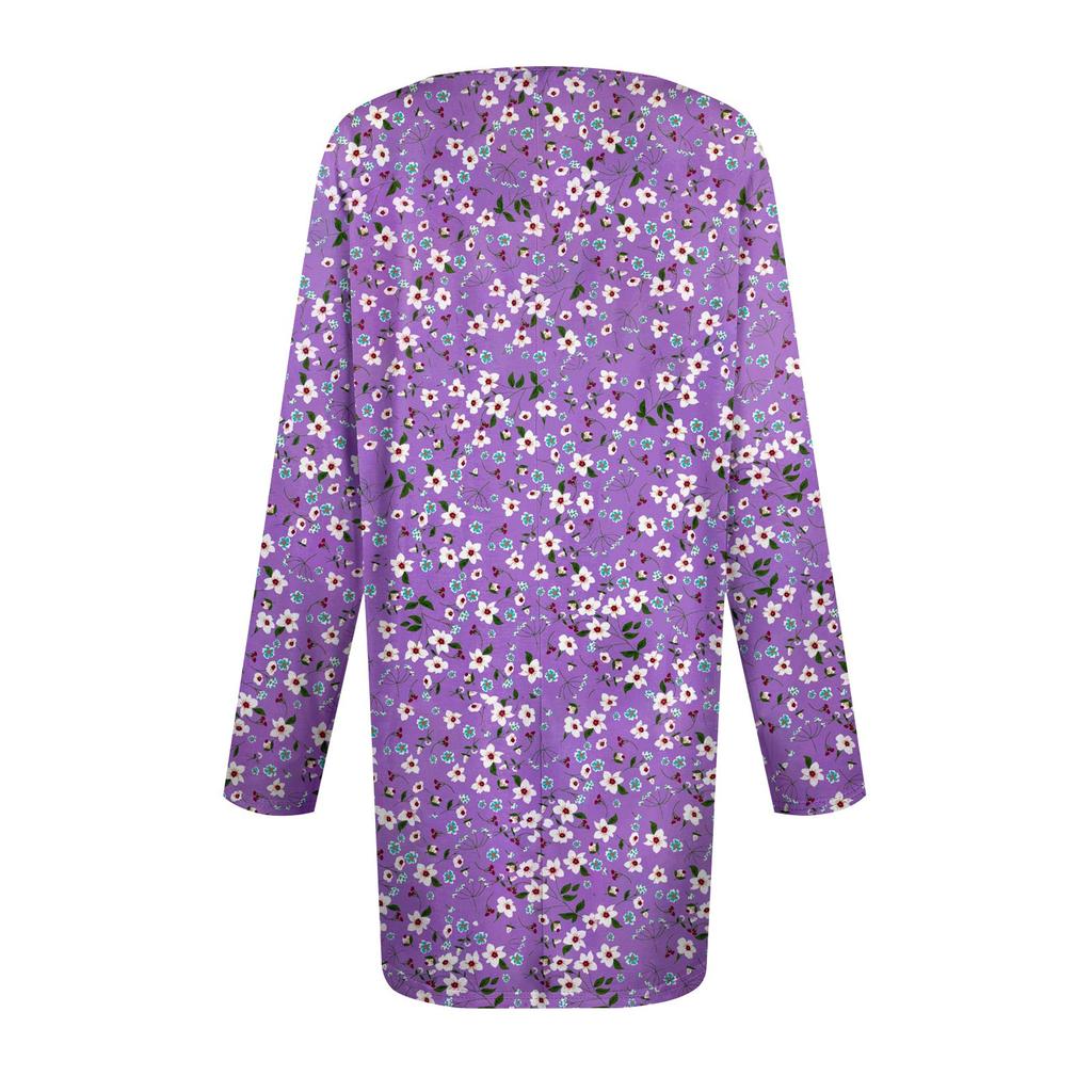 Damen Übergröße Oberteil, Gartenkragen Langarmhemd, Modisches Blumenmuster Freizeit-Top