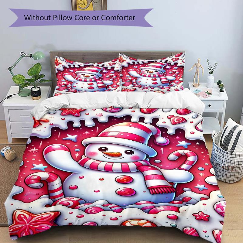 3pcs Candyland Snowman Duvet Cover Set - Includes 1 Duvet Cover and 2 Pillowcases, No Quilt Core, All-Season Home Decor Yy251111045