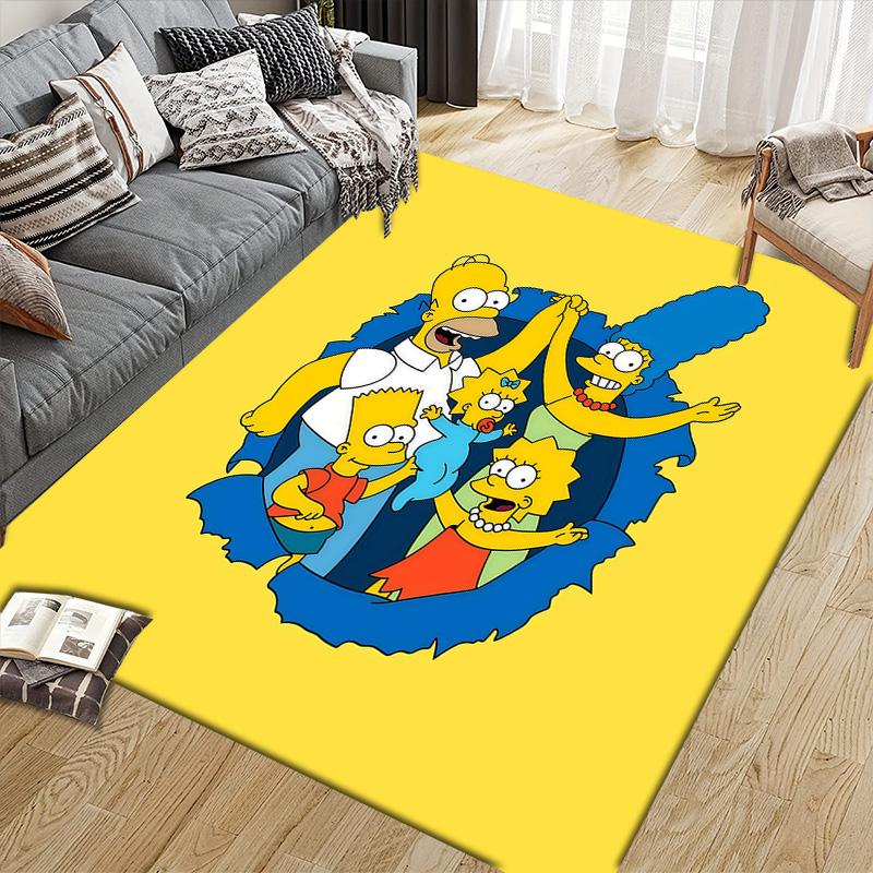 The Simpsons Flannel Pattern Square Carpet,Area Rug,Carpet Rug for Living Room Bedroom Sofa Playroom Decor,Non-slip Floor Mat