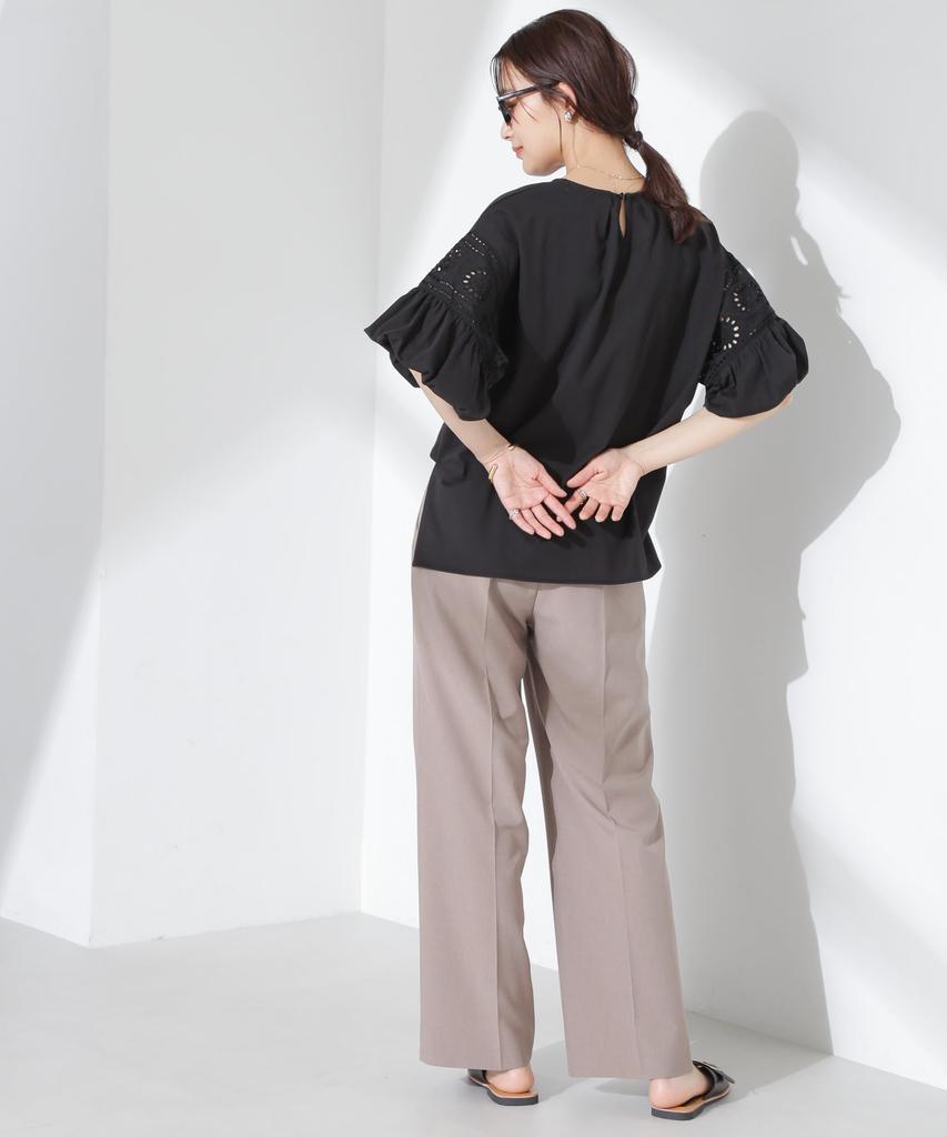 Nano Universe Floral Lace Top with Balloon Size F Women's Sleeves, Black, 010, 673-5124314