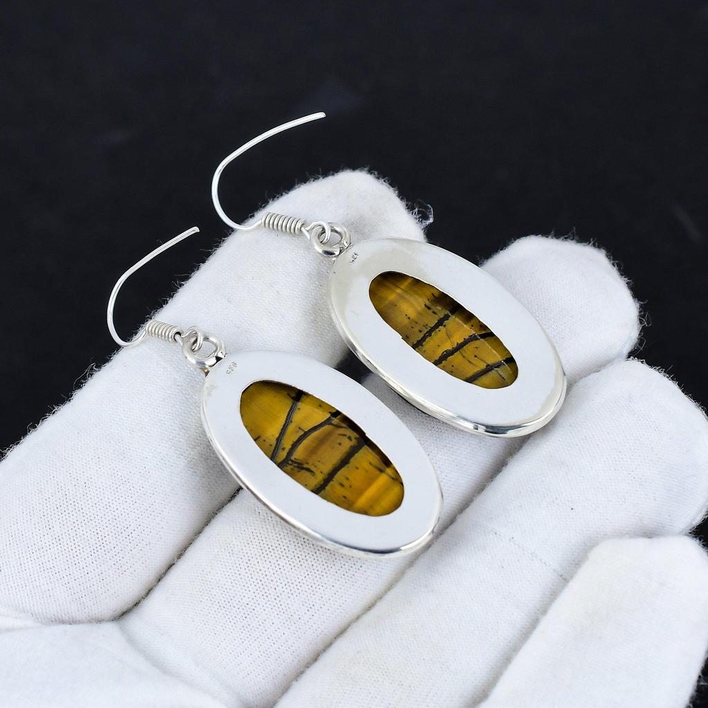 Natural Tiger's Eye Gemstone Antique Earrings 925 Sterling Silver Earring, Boho Silver Jewelry Dangle Earrings, Gifts For Wadding Gifts For Her