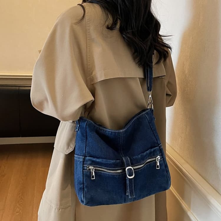Vintage gewaschene Denim-Tasche mit großem Fassungsvermögen