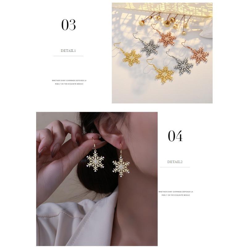 Elegant Micro Inlaid Snowflake Gold Large Earrings For Women Christmas Jewelry