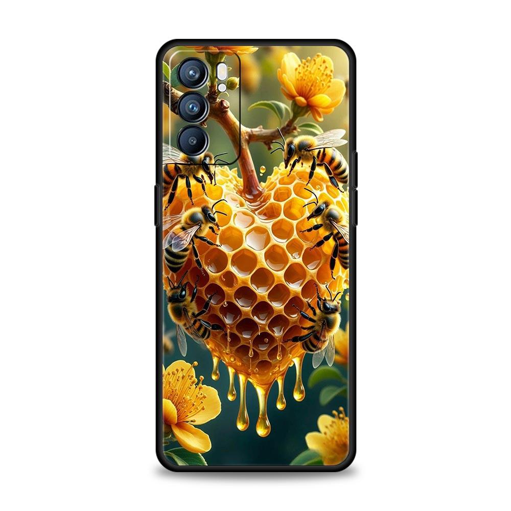 Honeybee Flower Pattern Phone Case For Oppo Reno 13 12 11 10 7 F Find X5 X6 A98 A80 A79 A78 A57 A54 A31 A17 Pro Soft TPU Cover