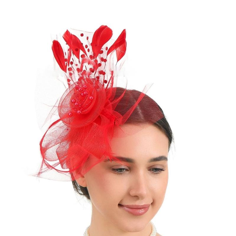 Flower Meshes Hat Headbands Stylish Women's Fascinator Flower Hat Hairpiece for Bridal Accessories