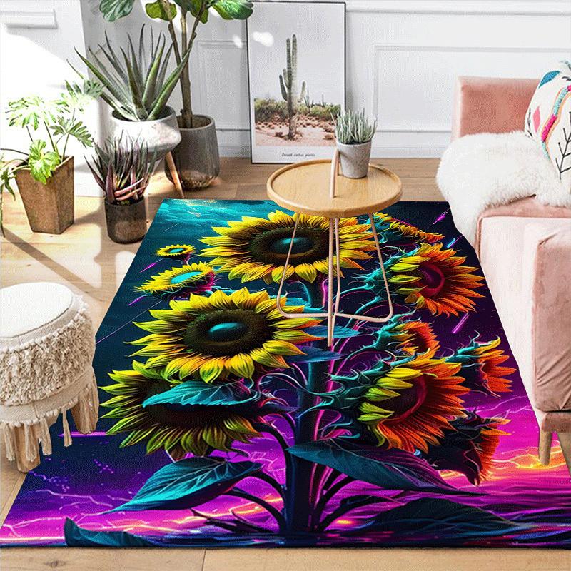1pc Sunflower Print, Design Indoor Area Rug - Soft, Anti-Slip, and Durable Gaming Room Decor for Bedroom, Living Room