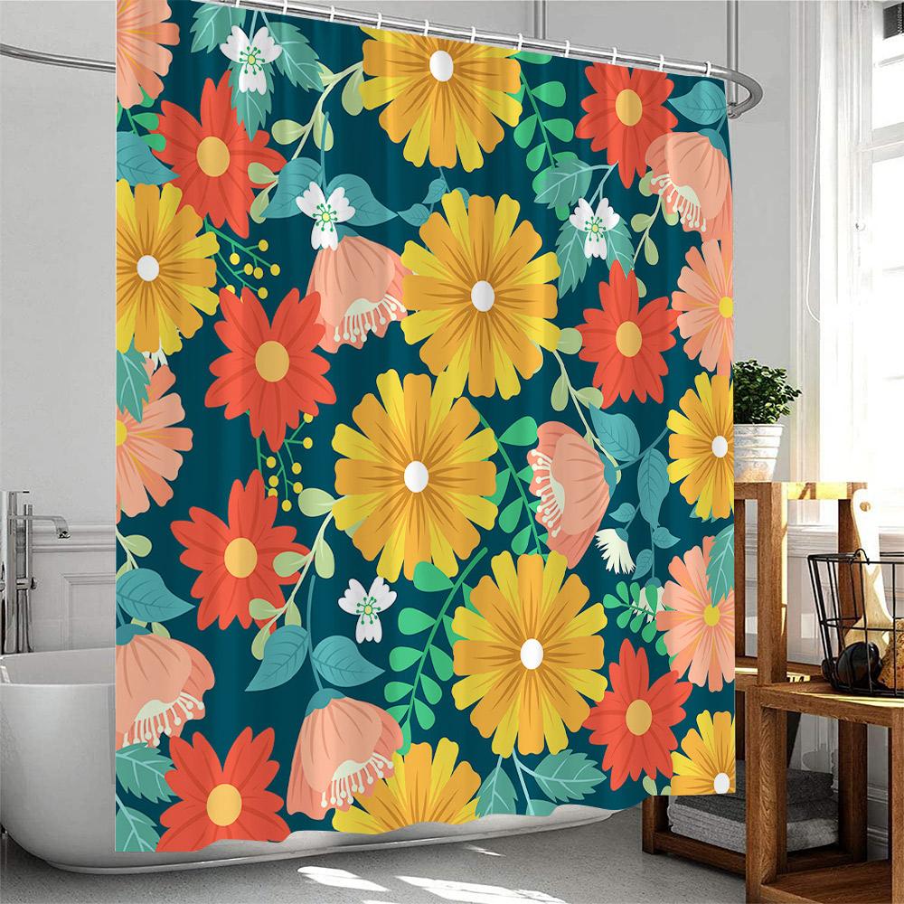 Green Plants Shower Curtain Tropical Leaves Cactus Succulent Flower Botanical Bathroom Decor Polyester Bathtub Curtain With Hook