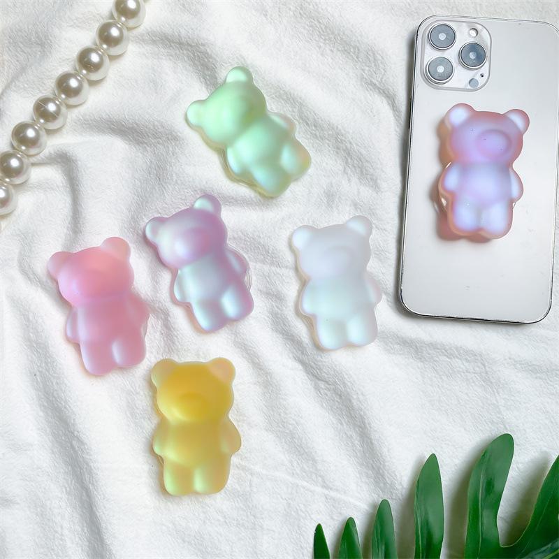 Korean Symphony Color Bear Airbag Holder, Cartoon Candy Bear Frosted Mobile Phone Holder, Desktop Folding Gift