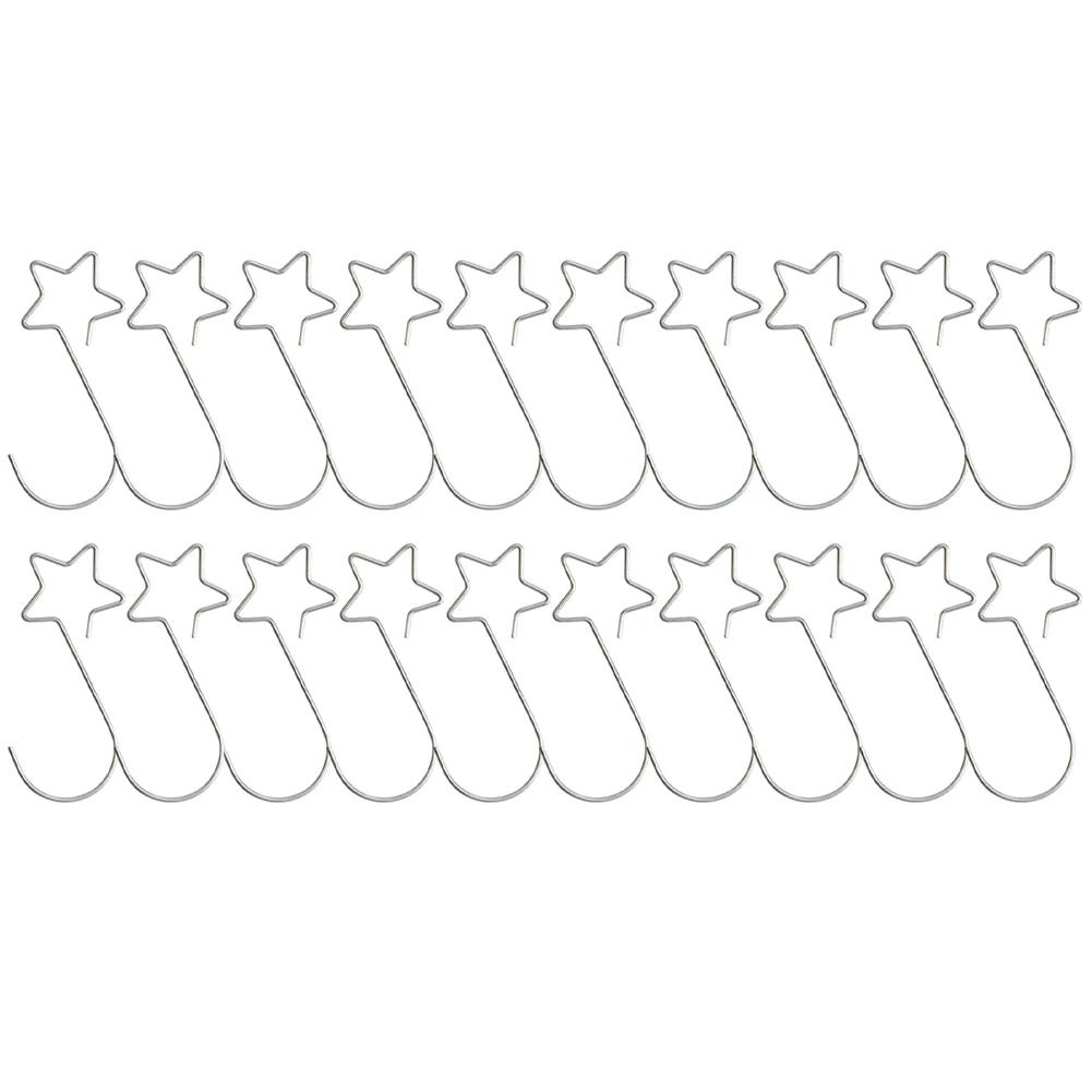 Metal Ornament Hooks Star Design 20 Pieces for Christmas Tree Decorations 5cm Waterproof Gold Green Silver Red