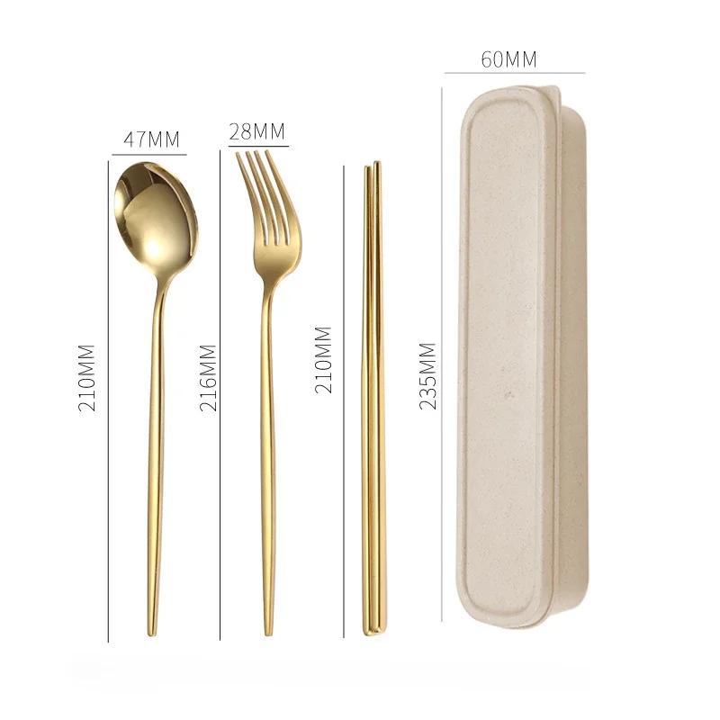 Edelstahl Besteckset Schlichtes Tragbares Geschirr Essstäbchen Löffel und Gabel Set mit Etui Bestecksets Küchenzubehör