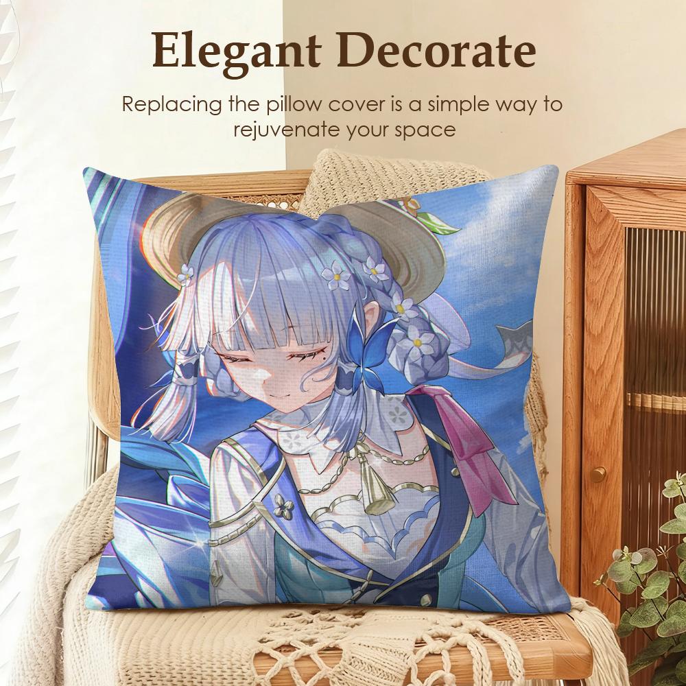 Kamizato Ayaka Genshin Impact Cushion Cover Natural Linen Organic Fabric DoubleSided Printing Sofa Home Decor Gift Pillow Case