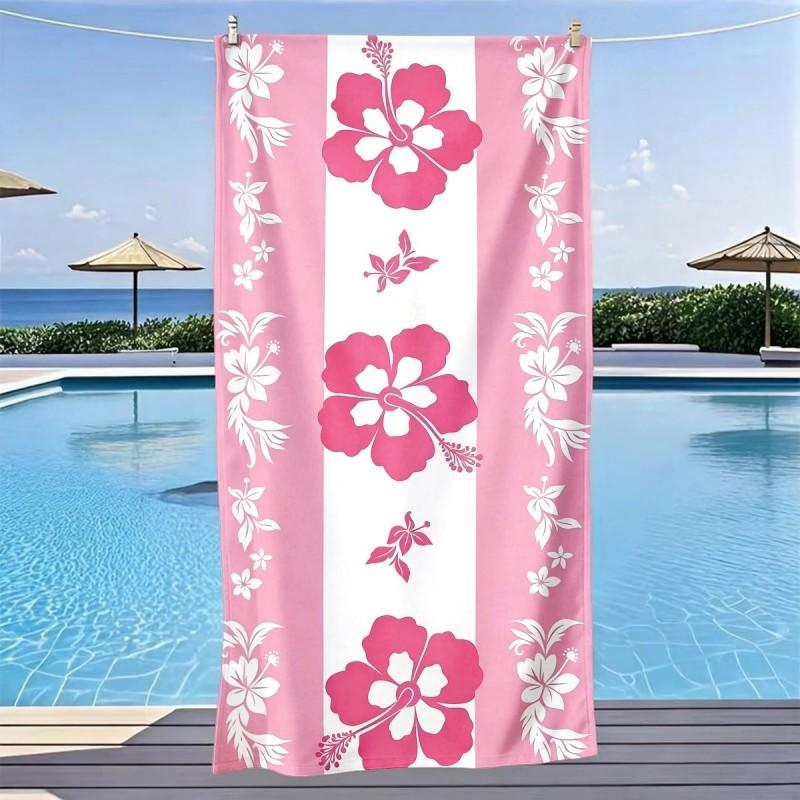 Telo Mare Grande con Stampa Ibisco Rosa Telo in Microfibra con Fiori Tropicali Sovradimensionato per Piscina e Spiaggia Estiva