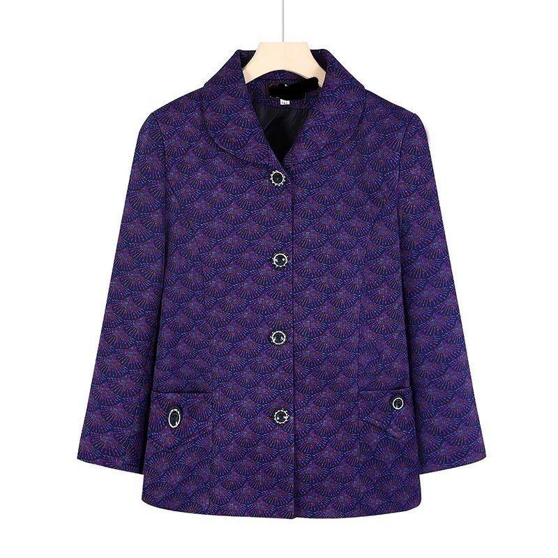 Single-piece Coat Middle-aged and Elderly Women's Lapel Printed Top Open Button Long Sleeves