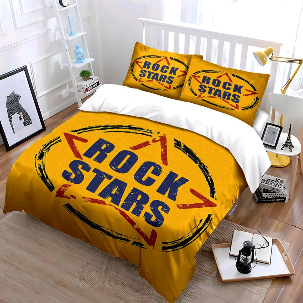 Rock Stars Yellow Bedding Set Bedding Duvet Cover Set Duvet Cover Pillowcases (1 * Duvet Cover 2 * Pillowcases, without duvet insert)
