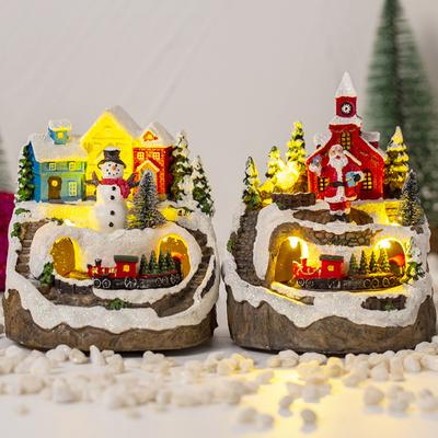 Vánoční ozdoba Svítící dům Elektrická hudba LED světlo Udělej si sám vánoční řemeslný dekor Snow Town Scene Stolní vánoční figurky Pryskyřice Krajina Dekor
