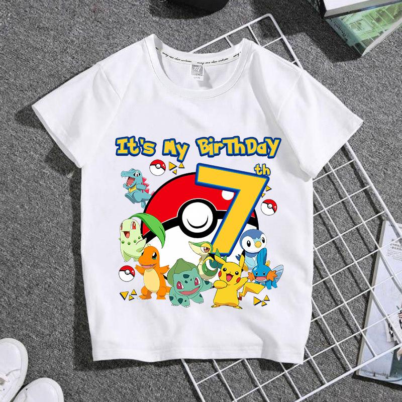 Pikachu Pokemon Kids Cotton Tshirt Anime Cartoon Print Summer Breathable Loose Kawaii Casual Tops Birthday Gift