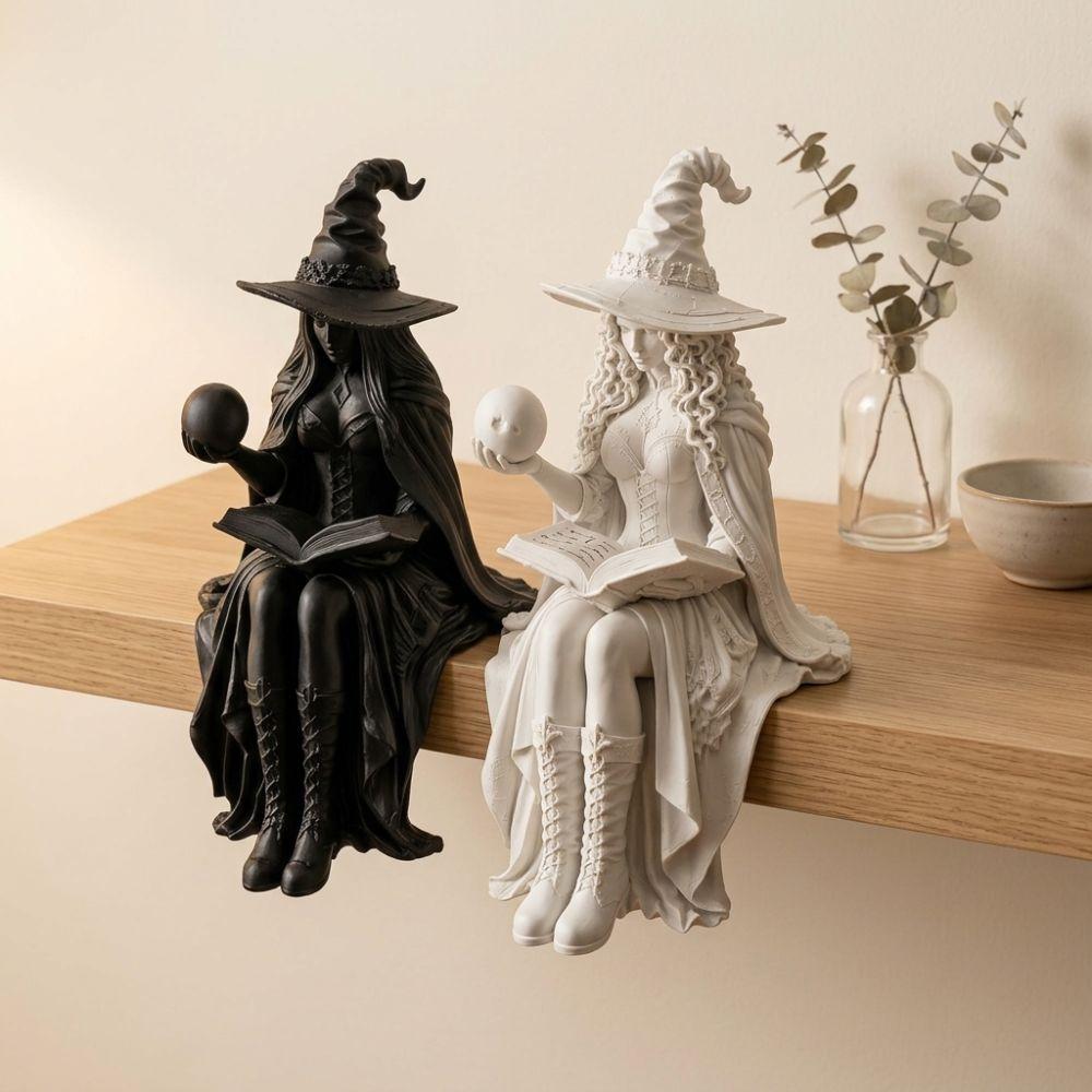 Con Palla Libro Strega di Halloween Sitter per Scaffale Palla di Cristallo Statua di Strega Decorazione per Libreria