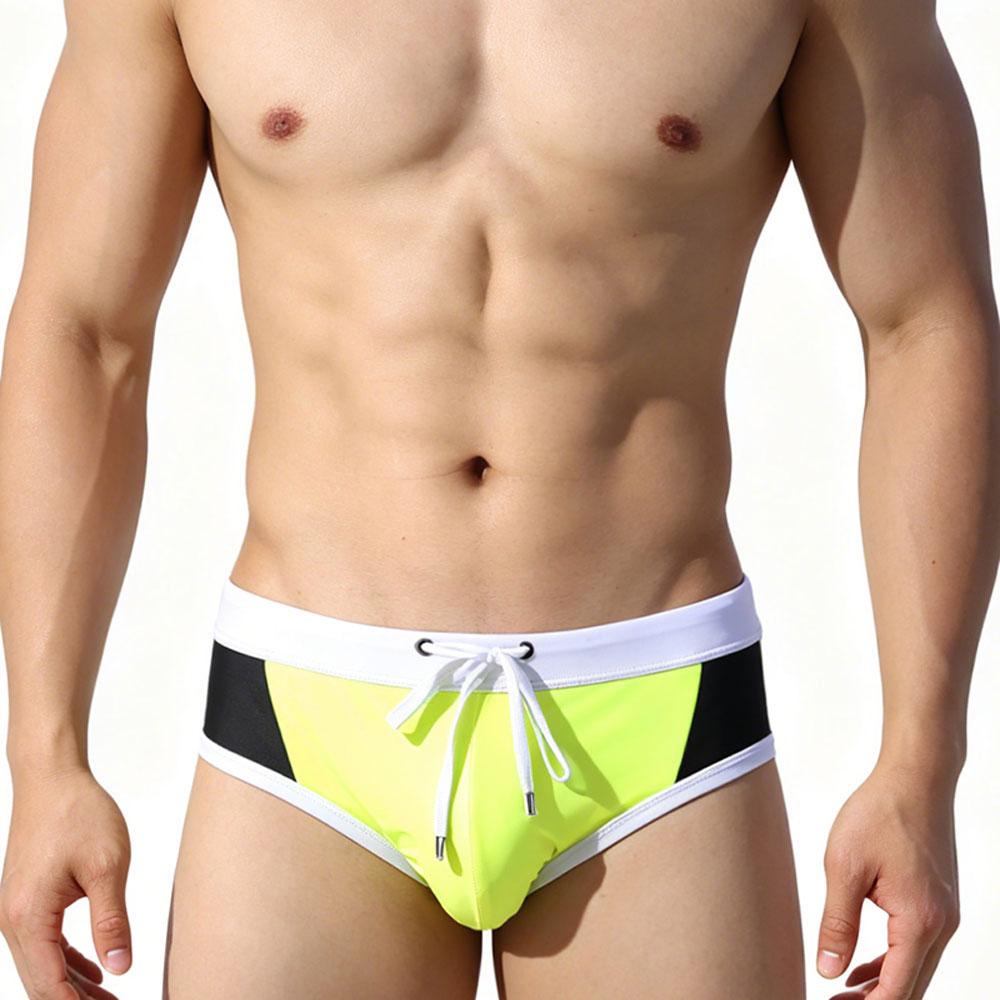 Heren Laag Uitgesneden Zwembroek Nylon Mesh Paneel Sneldrogend Elastische Contour Zakje Sexy Kleurblok Zwemkleding Voor Mannen