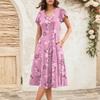 Women's Summer Fashion V-Neck Ruffle Sleeve Retro Elegant Midi Dress