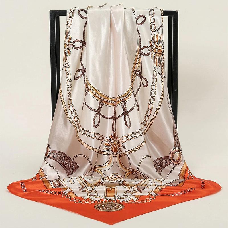 Silk Shawl Satin Square Scarf For Women Chain Neckerchief Female New Headband Hair Bands Print Foulard Hijab Wraps Bandana