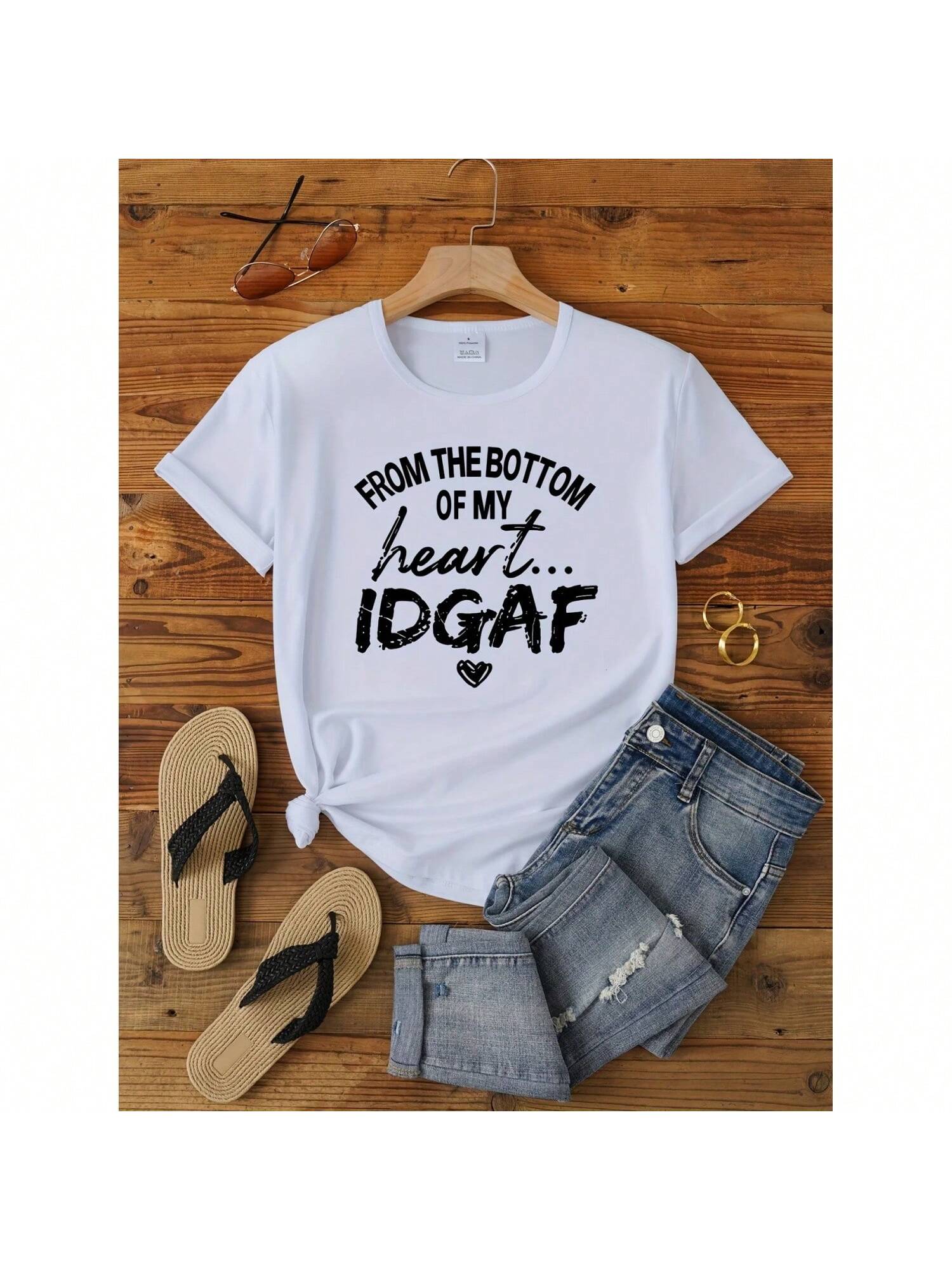 Slogan Print Crew Neck T-Shirt, Casual Short Sleeve T-Shirt For Spring & Summer, Wounisex s Clothing S разноцветный
