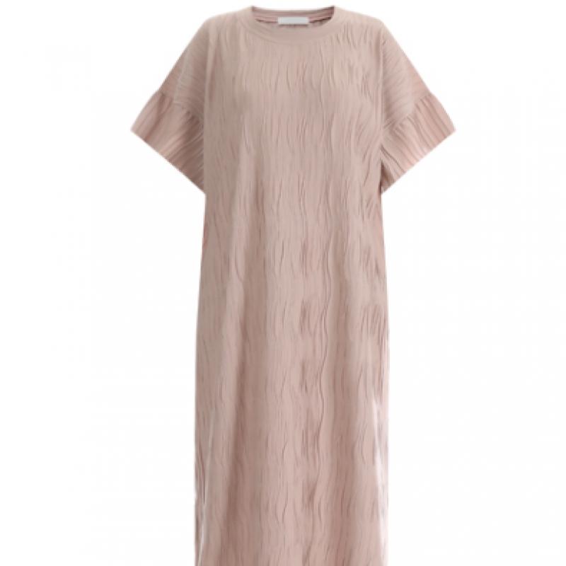 SHop Women FriLl Pleated Round Daily Easywear H Line Half Sleeve Long Dress Ll