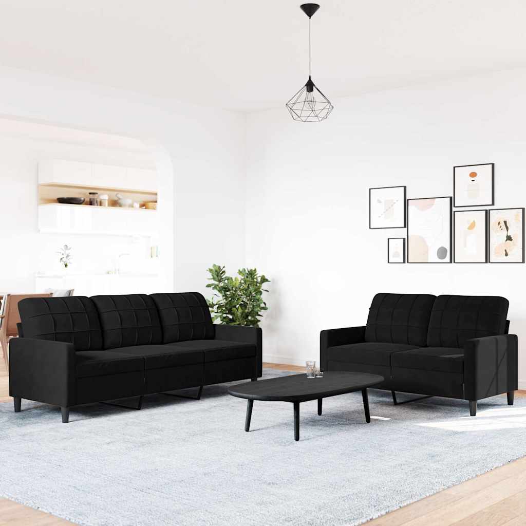 2 Piece Sofa Set with Cushions Black Velvet