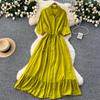 Sexy Chic Polo-Neck Single Breasted Ruffle Dress Elegant Korean Fashion Slim Summer Vintage Sweet Dresses