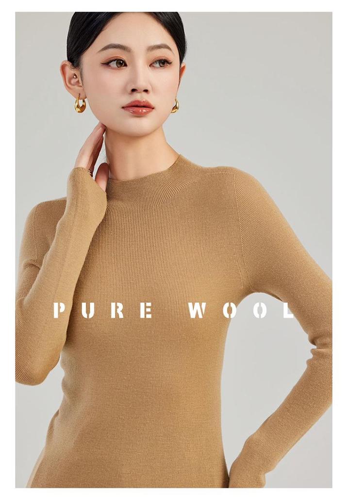 Autumn/Winter Women's Seamless 100% Wool Half-High Neck Slim Fit Sweater