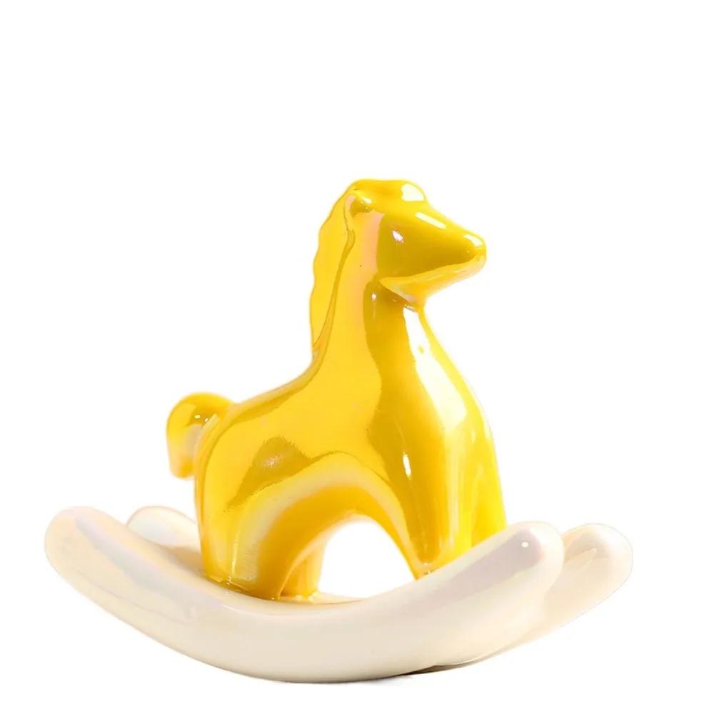 Home Decorations Ceramic Rocking Horse Ornament Exquisite Mini Horse Sculpture Crafts New Year Cute Horse Year Decoration Study
